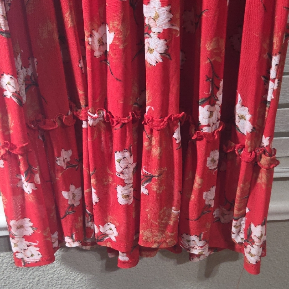 Indigo Rose Red Floral Midi Dress with Smocked Waist - Picture 4 of 8